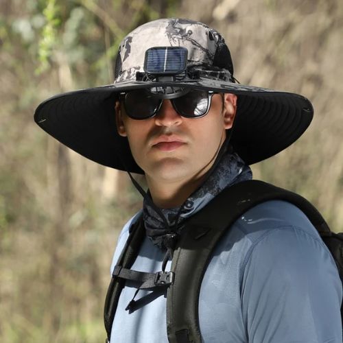 Father's Day Promotionš„49.9% OFF - Wide Brim Solar Fan Outdoor Hat, Solar and USB Charging - Adjustable