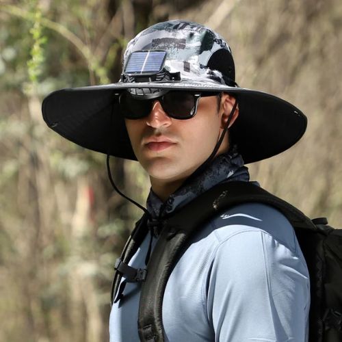 Father's Day Promotionš„49.9% OFF - Wide Brim Solar Fan Outdoor Hat, Solar and USB Charging - Adjustable