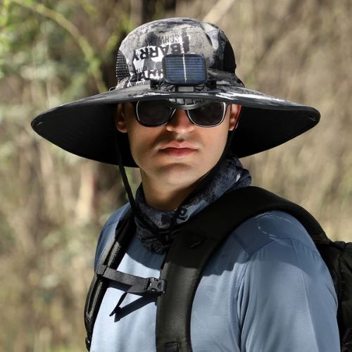 Father's Day Promotionš„49.9% OFF - Wide Brim Solar Fan Outdoor Hat, Solar and USB Charging - Adjustable