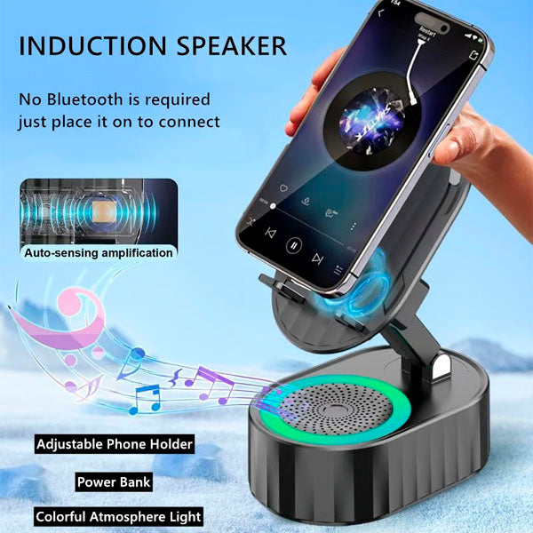 💥LAST DAY SALE 🔥2025 Upgraded Cell Phone Stand with Induction Speaker/Power Bank/Atmosphere Light
