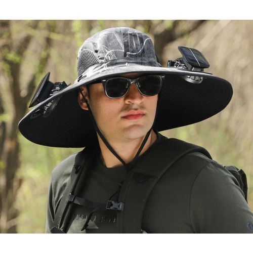 Father's Day Promotionš„49.9% OFF - Wide Brim Solar Fan Outdoor Hat, Solar and USB Charging - Adjustable