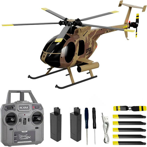 Falcon® C189 Remote Control Helicopter, 1:28 Scale Defender MD500 RC Helicopter 2.4G 6CH RTF with Single Blade Brushless Motor Flybarless Optical Flow Localization-2 Battery