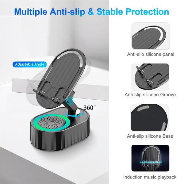 💥LAST DAY SALE 🔥2025 Upgraded Cell Phone Stand with Induction Speaker/Power Bank/Atmosphere Light