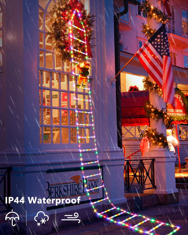 10FT LED Santa Claus Climbing Ladder Lights – USB Powered Christmas Outdoor & Indoor Decoration (338 LEDs, 8 Modes) VNP