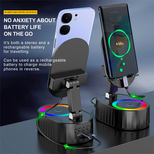 💥LAST DAY SALE 🔥2025 Upgraded Cell Phone Stand with Induction Speaker/Power Bank/Atmosphere Light