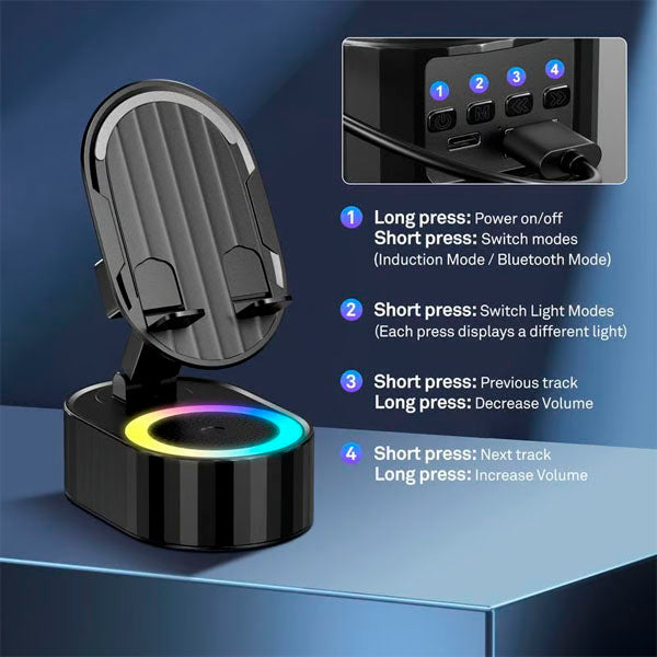 💥LAST DAY SALE 🔥2025 Upgraded Cell Phone Stand with Induction Speaker/Power Bank/Atmosphere Light