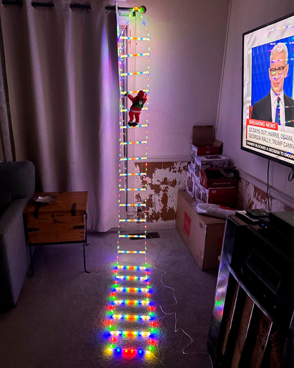 10FT LED Santa Claus Climbing Ladder Lights – USB Powered Christmas Outdoor & Indoor Decoration (338 LEDs, 8 Modes) VNP