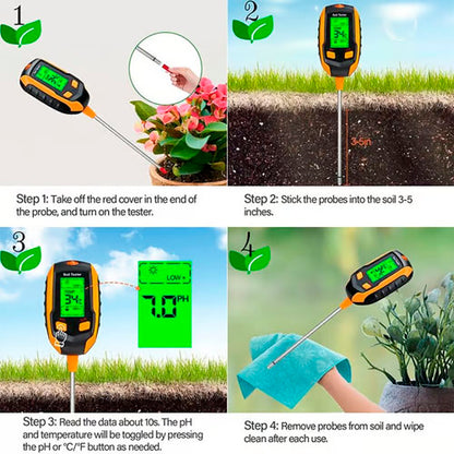 Digital 4-in-1 Soil Test Meter, large LCD screen, probe accurately quick measure, battery power supply