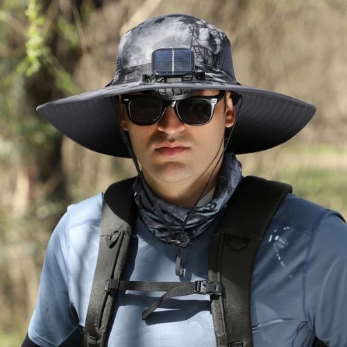 Father's Day Promotion🔥49.9% OFF - Wide Brim Solar Fan Outdoor Hat, Solar and USB Charging - Adjustable