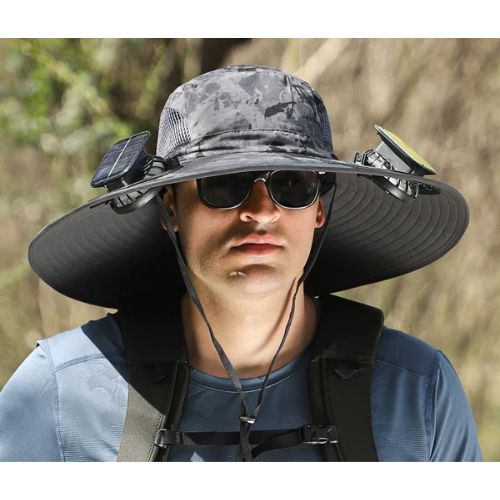 Father's Day Promotion🔥49.9% OFF - Wide Brim Solar Fan Outdoor Hat, Solar and USB Charging - Adjustable