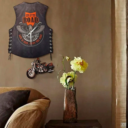 Motorcycle Vest Mute Wall Clock 🏍️Gift for Harley Fans