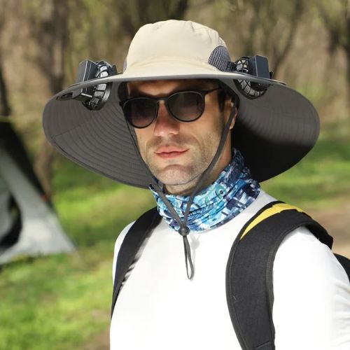 Father's Day Promotion🔥49.9% OFF - Wide Brim Solar Fan Outdoor Hat, Solar and USB Charging - Adjustable