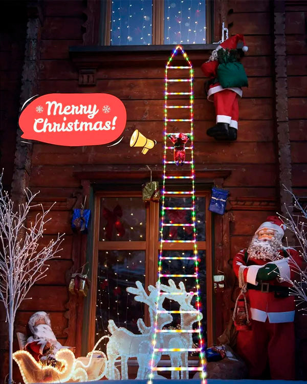 10FT LED Santa Claus Climbing Ladder Lights – USB Powered Christmas Outdoor & Indoor Decoration (338 LEDs, 8 Modes) VNP