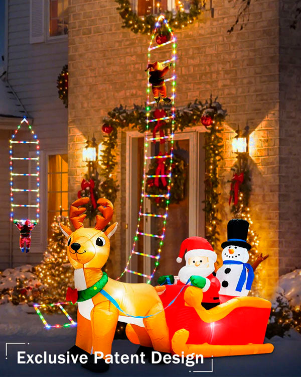 10FT LED Santa Claus Climbing Ladder Lights – USB Powered Christmas Outdoor &amp; Indoor Decoration (338 LEDs, 8 Modes) VNP