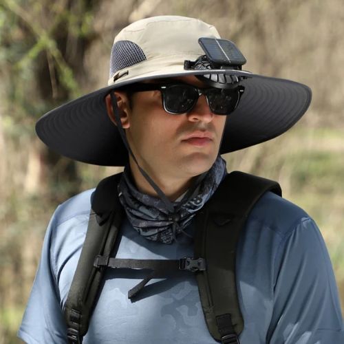 Father's Day Promotion🔥49.9% OFF - Wide Brim Solar Fan Outdoor Hat, Solar and USB Charging - Adjustable