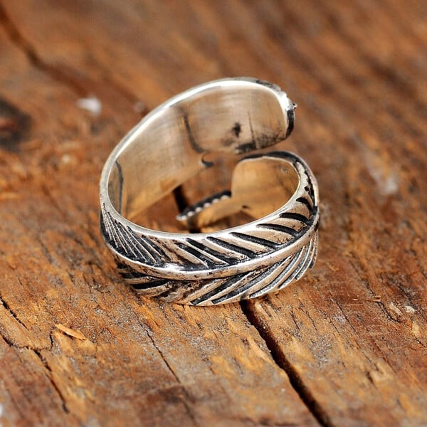 🎁Sterling Silver Feather Turquoise Adjustable Ring