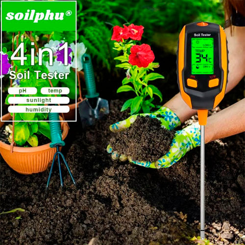 Digital 4-in-1 Soil Test Meter, large LCD screen, probe accurately quick measure, battery power supply