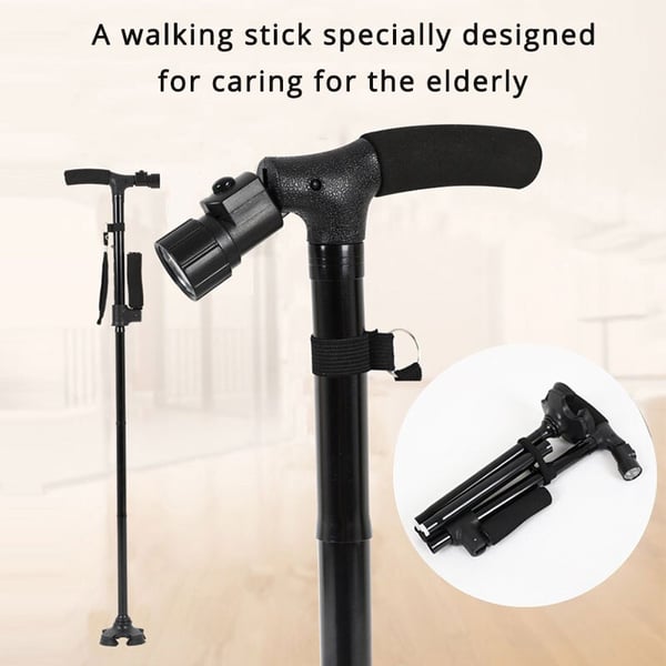 Aluminum alloy with LED light non-slip foldable walking stick