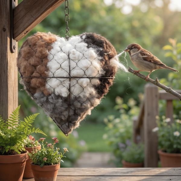 🕊️ Handmade Alpaca Fiber Bird Nesting Heart for Birds