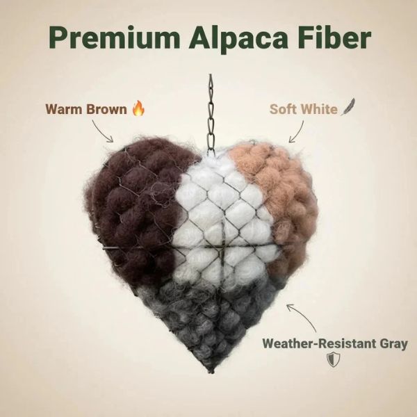 🕊️ Handmade Alpaca Fiber Bird Nesting Heart for Birds