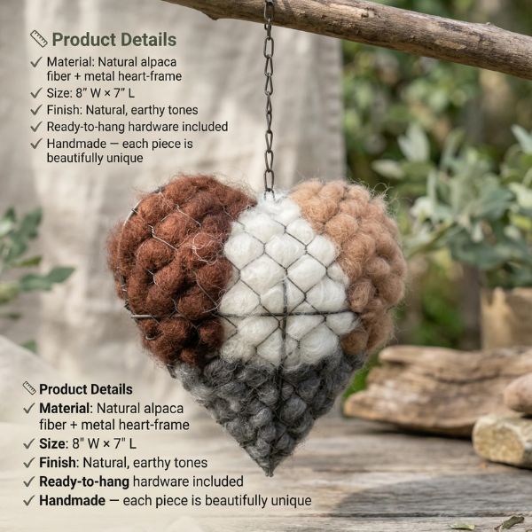 🕊️ Handmade Alpaca Fiber Bird Nesting Heart for Birds