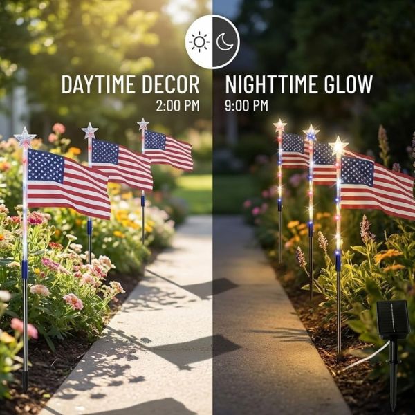 8 Solar American Flag Pathway Lights – Red, White & Blue Yard Glow
