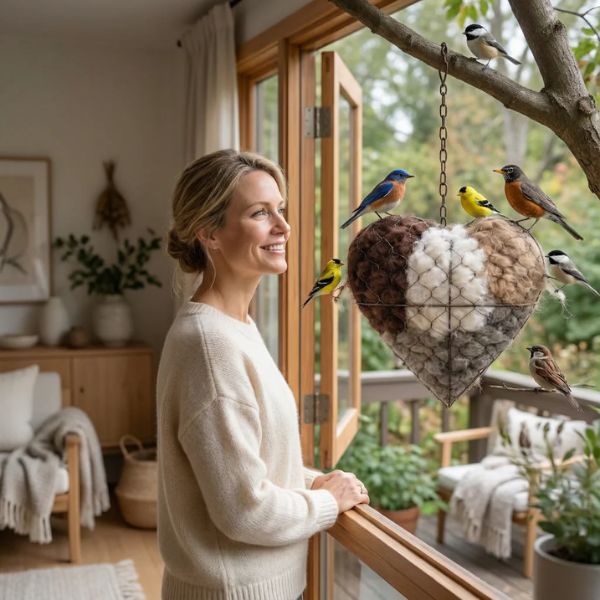 🕊️ Handmade Alpaca Fiber Bird Nesting Heart for Birds