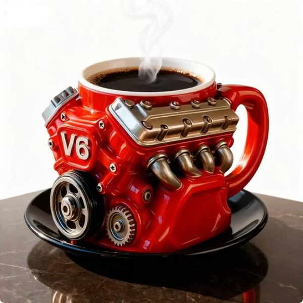 Retro Coffee Mug With Realistic V8 Engine