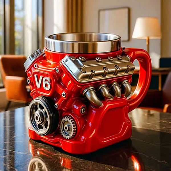 Retro Coffee Mug With Realistic V8 Engine