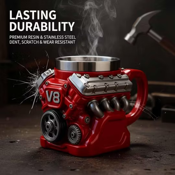 Retro Coffee Mug With Realistic V8 Engine