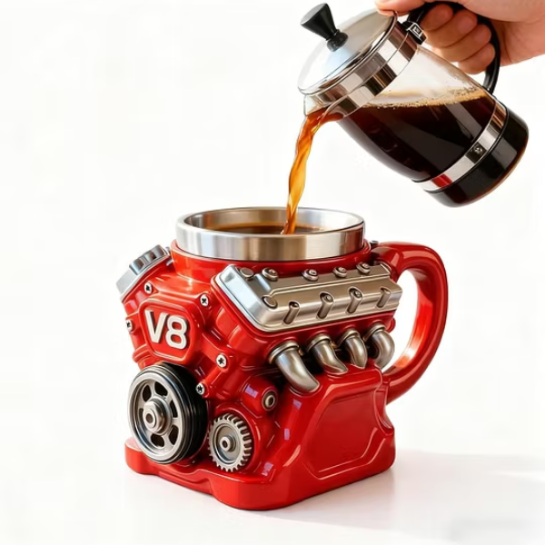 Retro Coffee Mug With Realistic V8 Engine